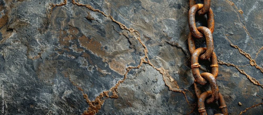 Poster rusty chain accentuates copy space image on granite.