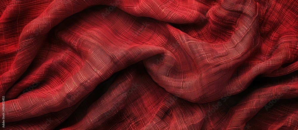 Fototapete macro banner featuring a crumpled red linen fabric texture with a stone-washed appearance and ample 