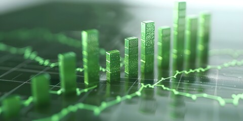 Positive Trends in Ecoinvesting and Green Banking Illustrated by Green Bar Charts. Concept Green Investing, ESG Criteria, Sustainable Finance, Environmental Impact, Green Technologies