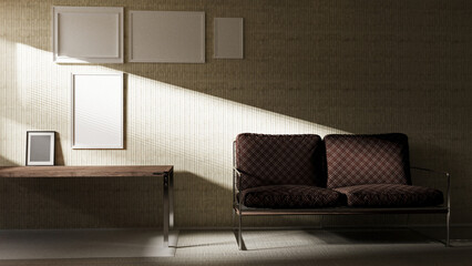 part of the empty room with the sofa, 3d