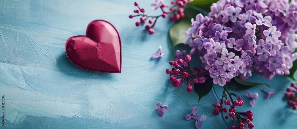 Aufkleber creative flat lay mockup with symbolic heart on a valentine's day card featuring a beautiful lilac b