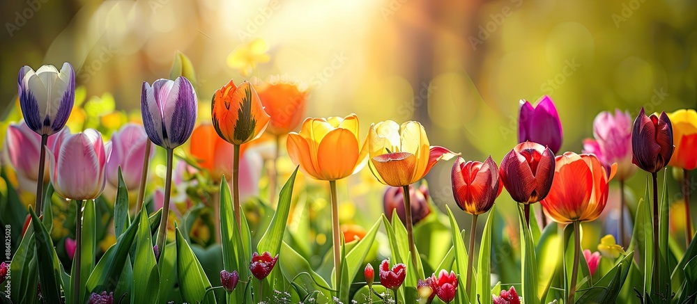 Aufkleber blooming spring flowers, a colorful display in nature, pictured with copy space image for creative d