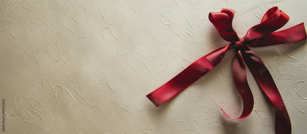 Fototapete A textured paper background with a red ribbon creates an elegant image with copy space.