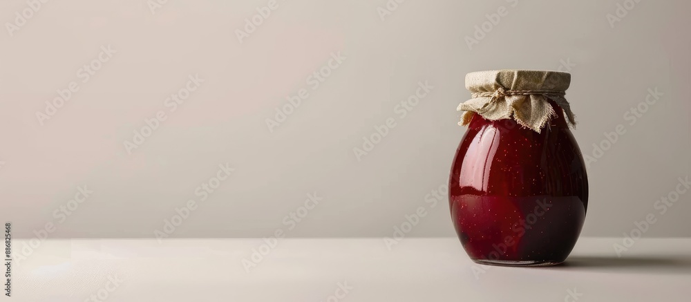 Poster red jam jar on a white backdrop with ample copy space image.