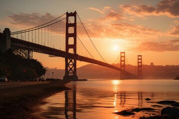 Fototapeta premium Downtow City Skyline and Famous Golden Gate Bridge, San Francisco in California , generative IA