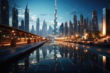 Fototapeta premium Skyscraper painting at sunset, generative IA