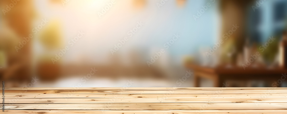 Canvas Prints wooden table top on blur background - can be used for display or montage your products. 