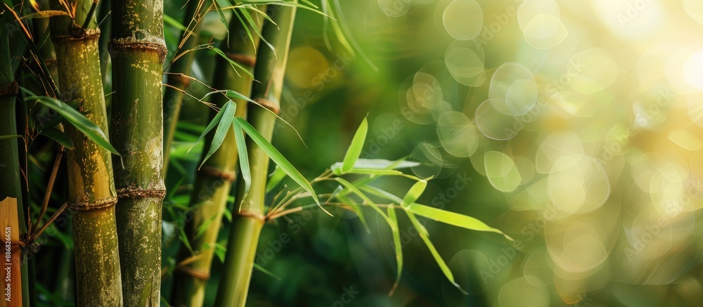 Poster Strong and versatile bamboo trees with a nature background and copy space image.