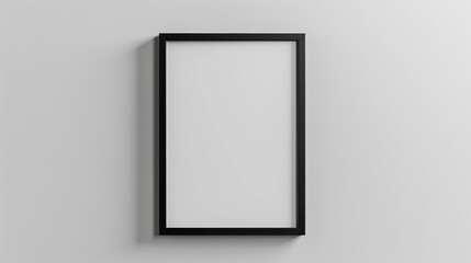 Black rectangular picture frame on grey background with space for text mockup