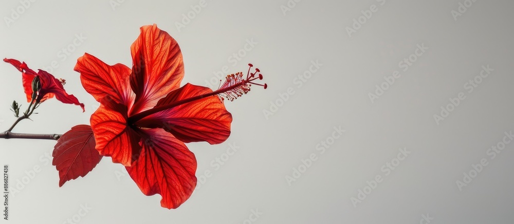 Leinwandbilder red chinese hibiscus leaf against a plain background, providing empty space for additional content i