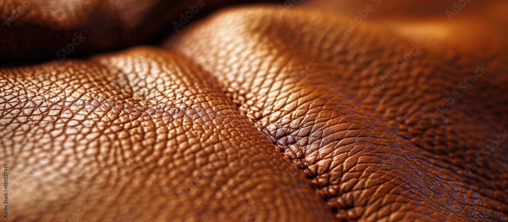 Poster detailed close up view of brown textured leather background showing intricate details, suitable for 