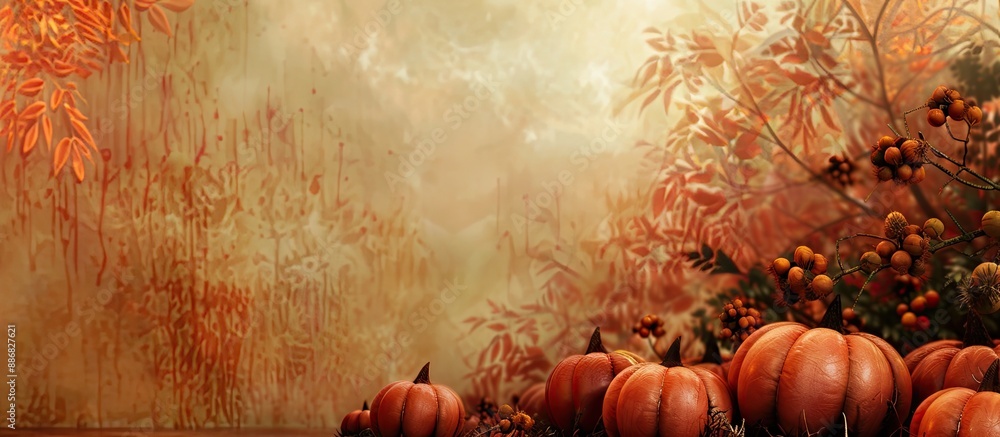 Poster Autumn scene showcasing Halloween pumpkins with a blank space for adding an image.