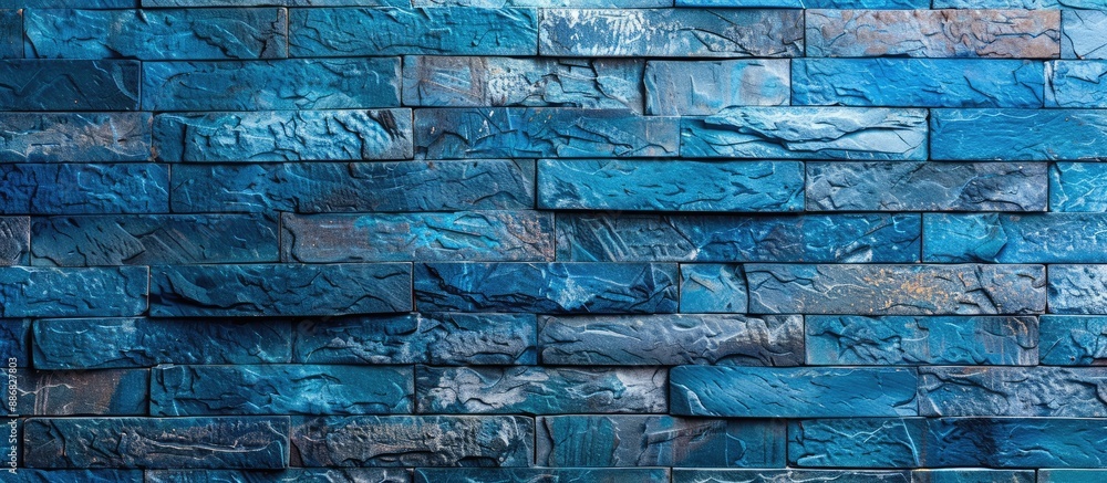 Aufkleber Blue brick wall background for product display with a stone texture, offering strip parallels for creative use with copy space image.