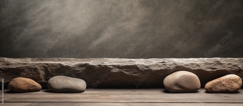 Fototapete Textured stones creating a rustic podium background with copy space image.