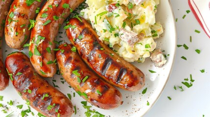 A plate of hot dogs and mashed potatoes with parsley on top
