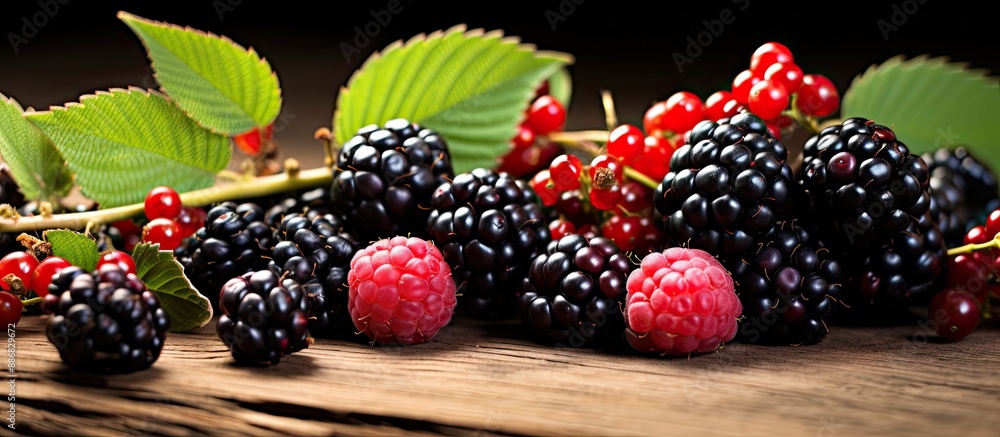 Poster Copy space image featuring a close-up view of a selection of wild berries.