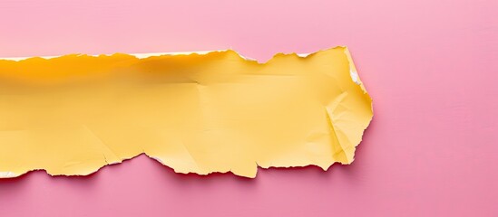Yellow torned paper over pink background, with copy space image.