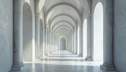 Ultra sharp photo featuring a 3D rendering of an architectural corridor with arch columns inside