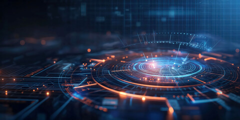 Futuristic digital technology hud interface, abstract radial data communication background, innovation concept