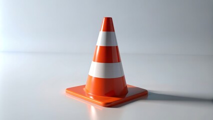 Single Orange Traffic Cone on White Background, 3D Render, Minimalist, Design, Traffic Cone, Road Safety, Construction