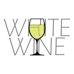 National White Wine Day event drink banner. A glass of white wine with bold text behind it on a white background to celebrate on August 4th
