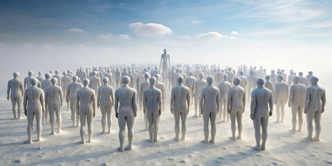 The Followership A Digital 3D Illustration of a Crowd of White Figures Following a Tall Leader, Conformity , Leadership , Crowd , Human