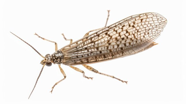 A caddisfly with delicate watercolor patterns isolate on white background