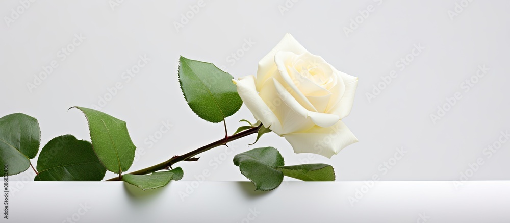 Poster white miniature rose against a blank background, providing ample copy space image for text or design