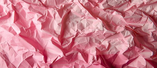 Textured pink crumpled paper backdrop resembling wrinkled rose wrapping paper, with space for adding images.
