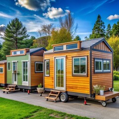 Tiny Houses on Wheels Under Blue Sky, Tiny house , tiny home , mobile home , house on wheels