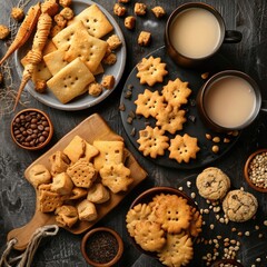  Close-Up of crunchy Indian mixture snacks with hot tea