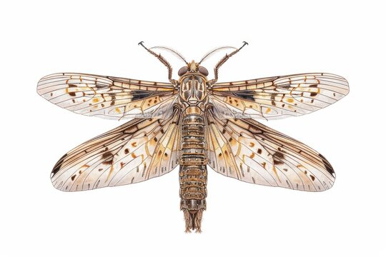 A dobsonfly depicted with bold watercolor features isolate on white background