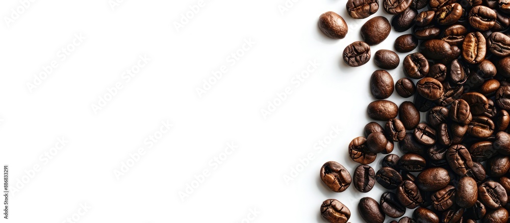 Aufkleber coffee beans displayed against a white backdrop with room for a copy space image.