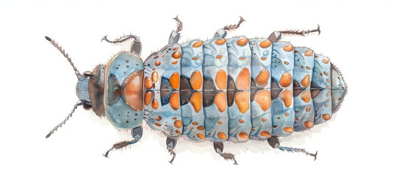 A hellgrammite with intricate watercolor segments isolate on white background