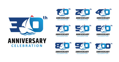 Set of anniversary design modern sail number
