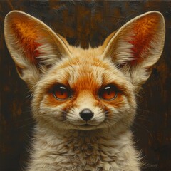 Obraz premium Captivating Close Up Portrait of Curious Fennec Fox with Vibrant Golden Fur and Distinctive Oversized Ears