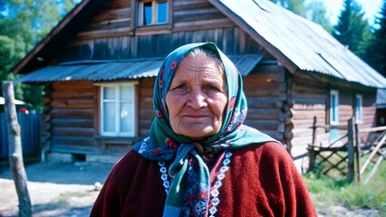 Пожилая славянская женщина в деревне