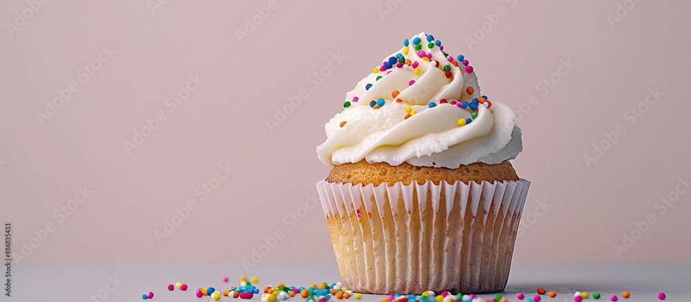 Aufkleber A cupcake adorned with colorful sprinkles, showcasing a delightful appearance against a blank background in a copy space image.