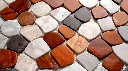 Abstract mosaic tiles in earthy tones, ideal for creating a textured and artistic background for advertising. Illustration, Image, , Minimalism,