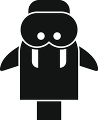 Simple black and white icon of a walrus standing on a small platform