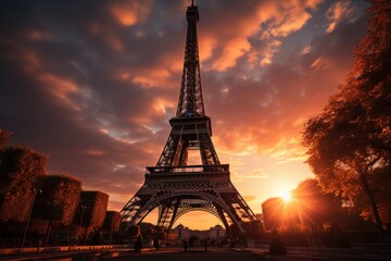 Fototapeta premium Panoramic view of the Golden Gate Bridge during a foggy sunset, generative IA