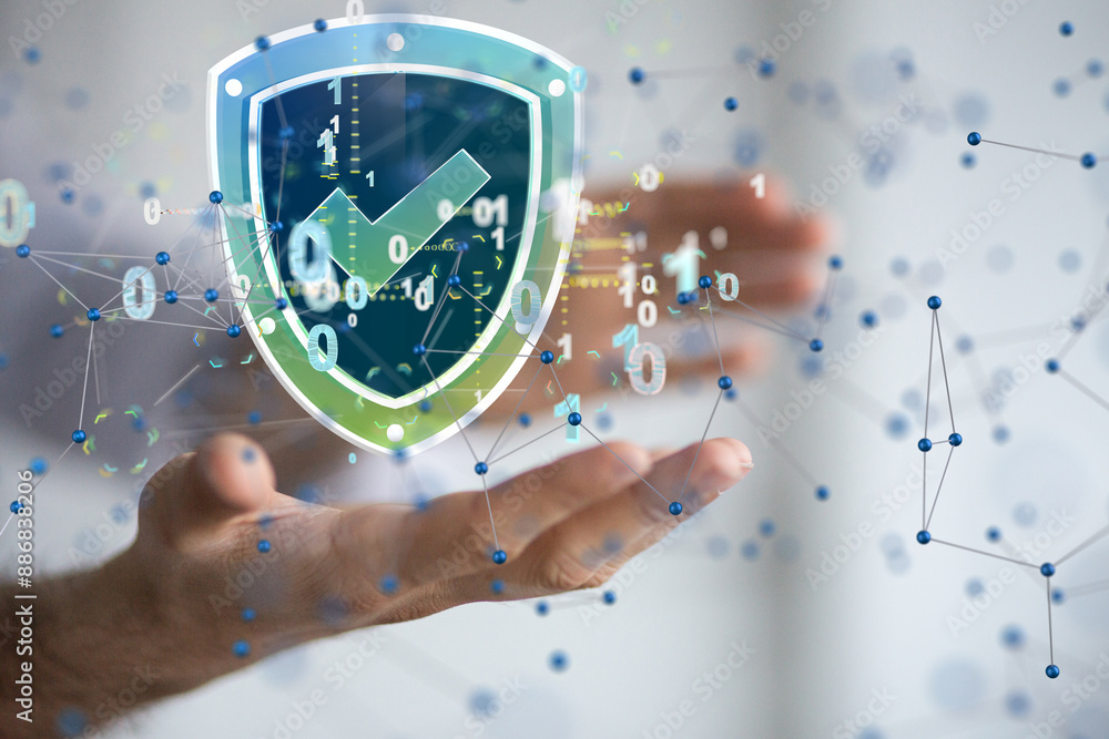 Poster cybersecurity and information or network protection. future technology web