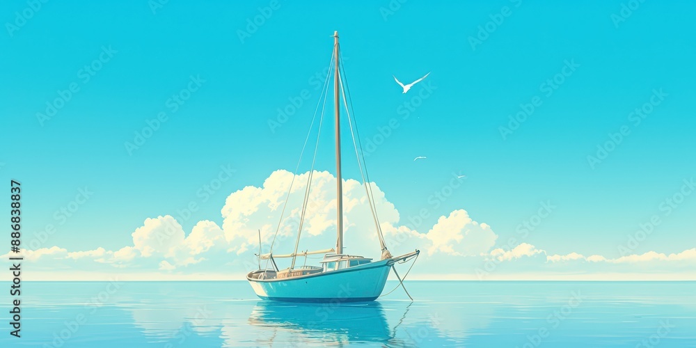 Poster serene solitude - single boat in empty harbor with negative space