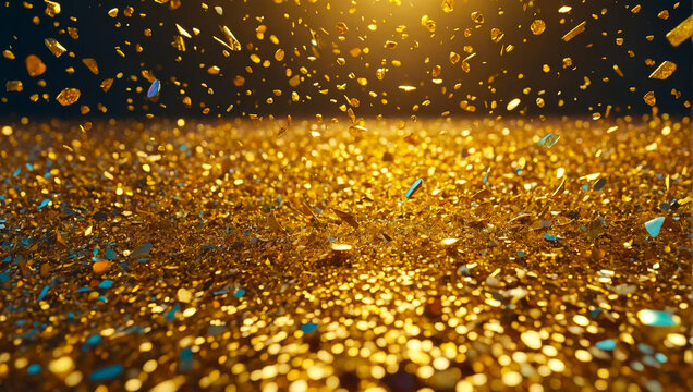 Gold Glitter Abstract with Bokeh Lights Background perfect for a festive and celebratory theme with luxurious and elegant vibes