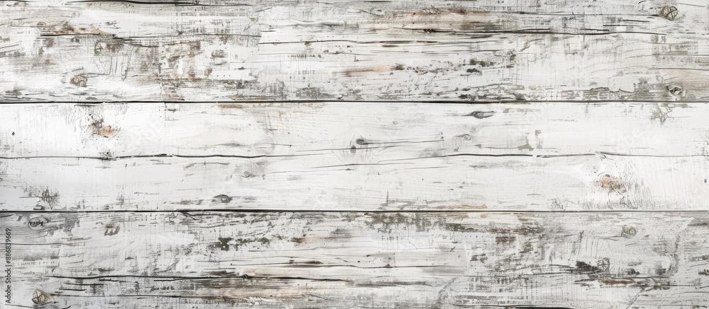 Poster vintage rustic table top view with a grunge white wood texture background depicting an old natural p