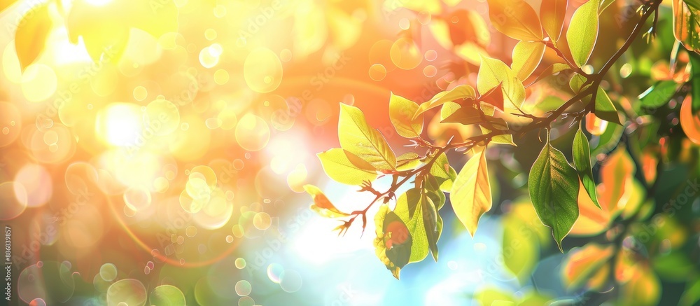 Aufkleber abstract blurred foliage and bright summer sunlight beautifully create a bokeh background with a cop