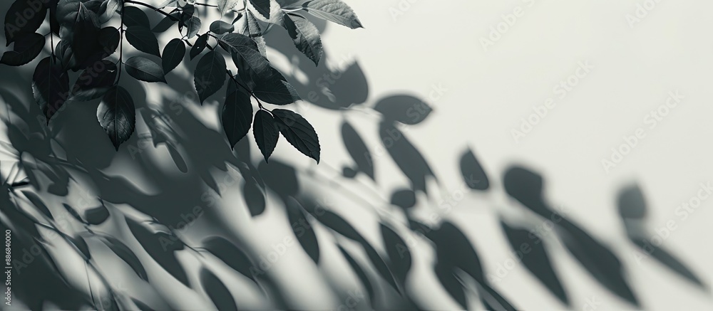 Poster Leaf tree shadows in soft focus against a light gray backdrop, with room for copy space image.