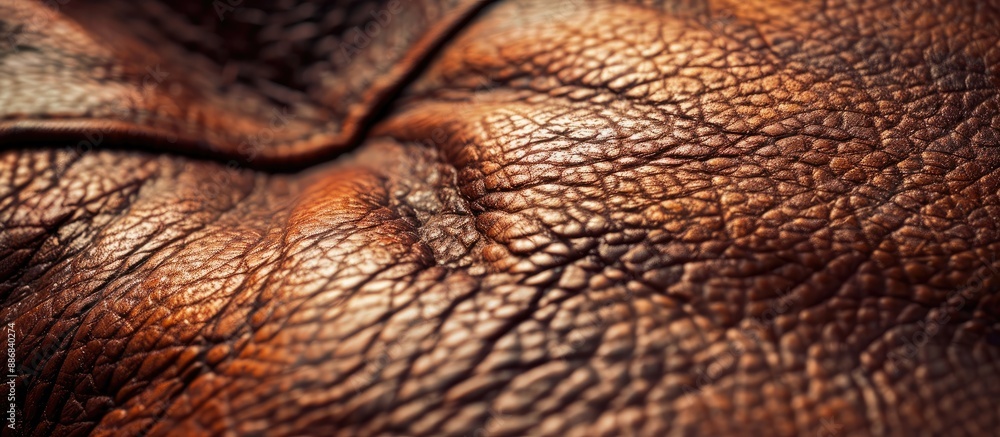 Poster detailed close up view of brown textured leather background showing intricate details, suitable for 