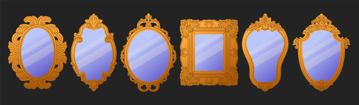 Set of vintage mirrors. Flat vector illustrations of decorative victorian frames.