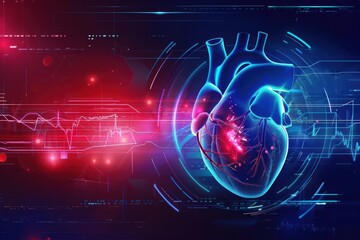 Obraz premium Futuristic medical research banner displays innovative heart health diagnostics and stethoscope technology in clinical settings